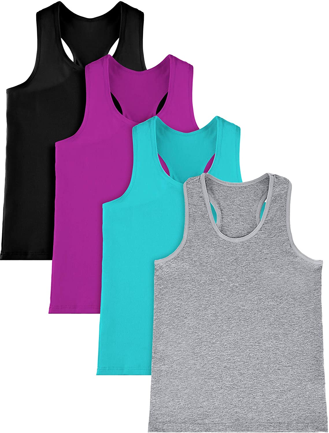 SATINIOR 4 Pieces Girls Dance Tank Tops Racerback Crop Tank Tops Sleeveless Top for Gymnastics