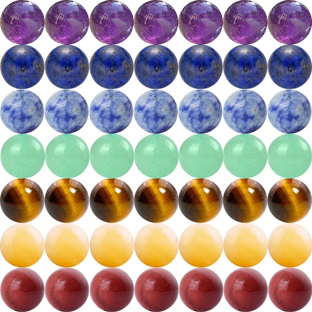 7 Chakra Natural Stone Beads Mixed 100pcs 8mm Round Genuine Real Stone Beading Loose Gemstone Amethyse Color DIY Smooth Beads for Bracelet Necklace Earrings Jewelry Making (7 Chakra Stone, 8mm)
