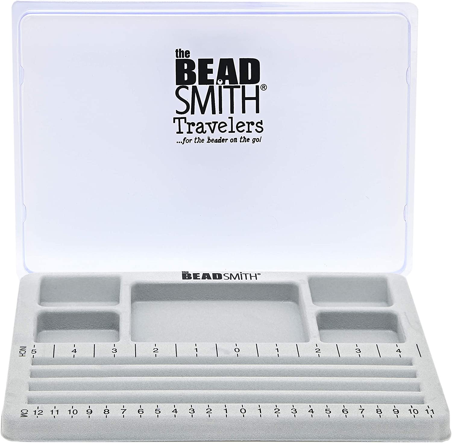 The Beadsmith Mini Bead Board, Grey Flocked, 4 Straight Channels, 5 Recessed Compartments, 7.75 x 11.25 inches, Design Boards for Creating Bracelets, Necklaces and Other Jewelry
