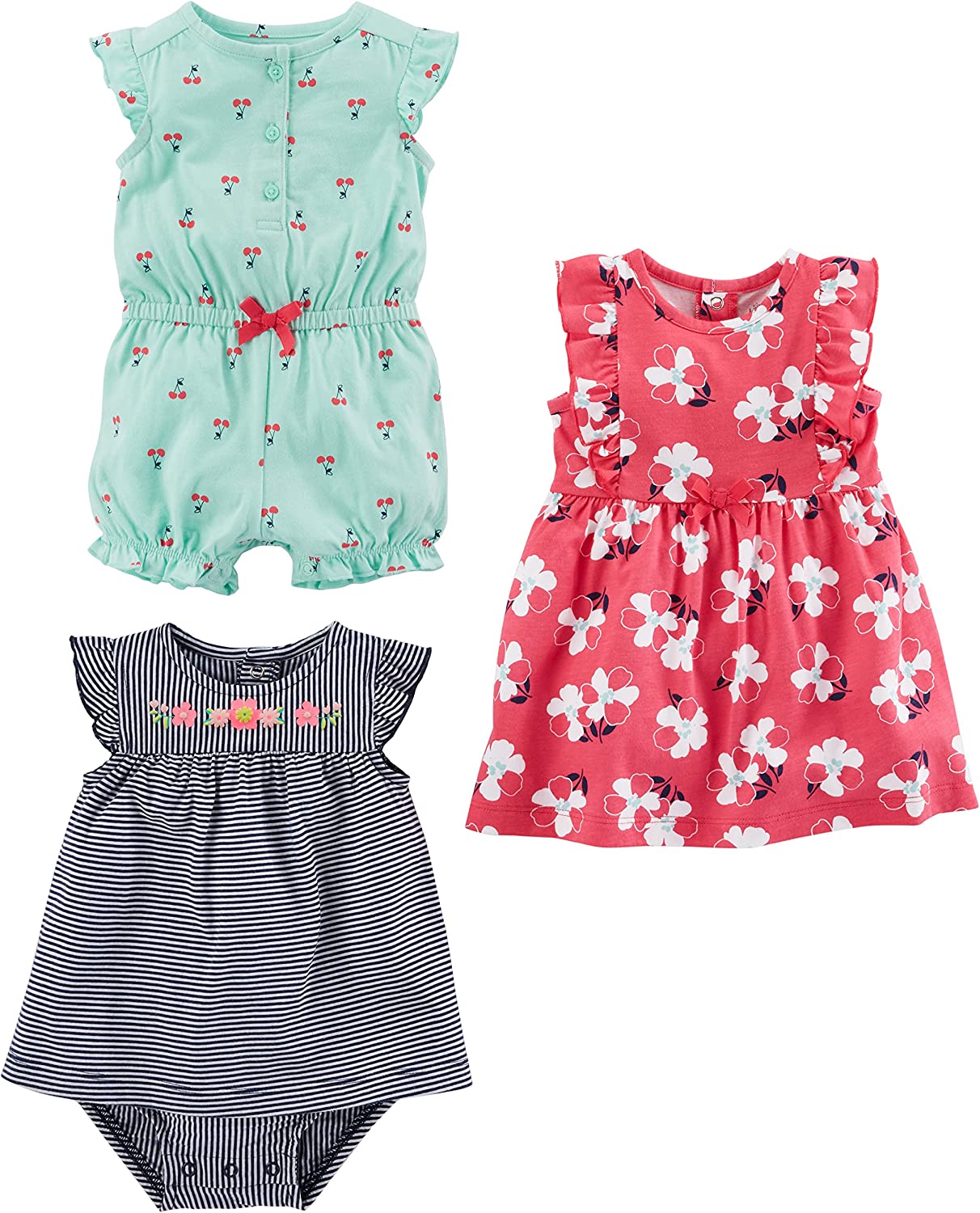 Simple Joys by Carter's Baby Girls' Romper, Sunsuit and Dress, Pack of 3