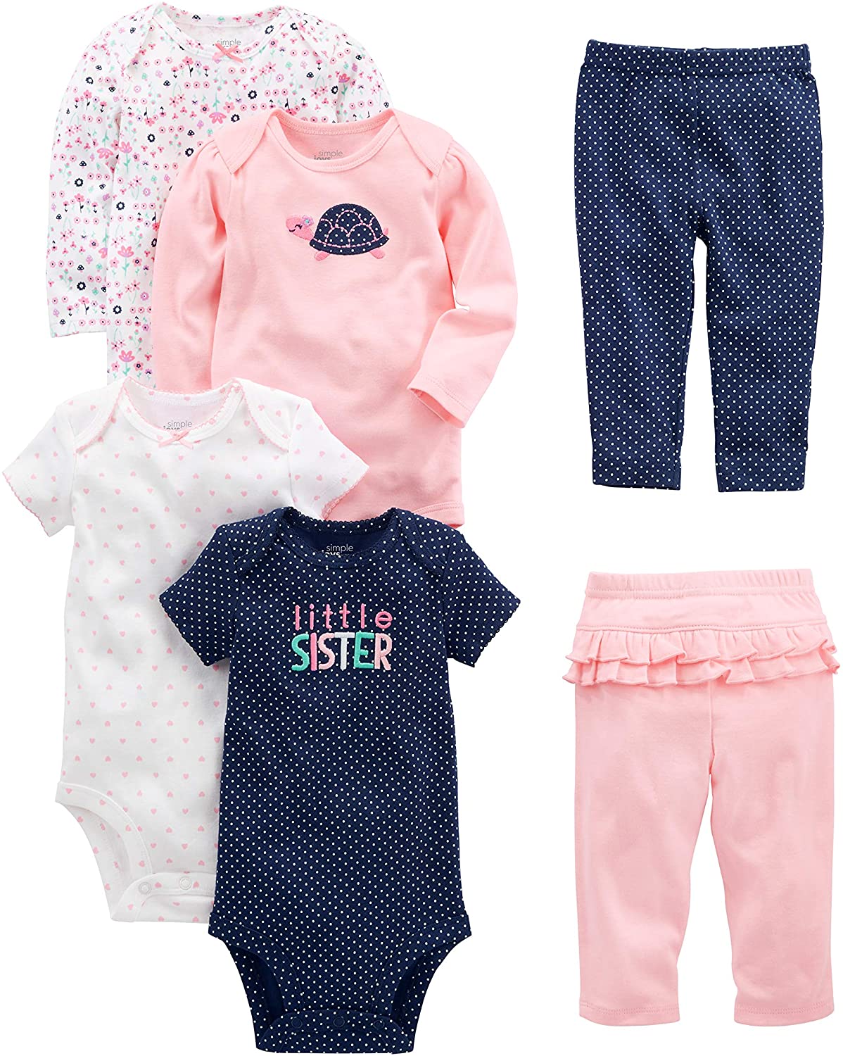 Simple Joys by Carter's Baby Girls' 6-Piece Bodysuits (Short and Long Sleeve) and Pants Set