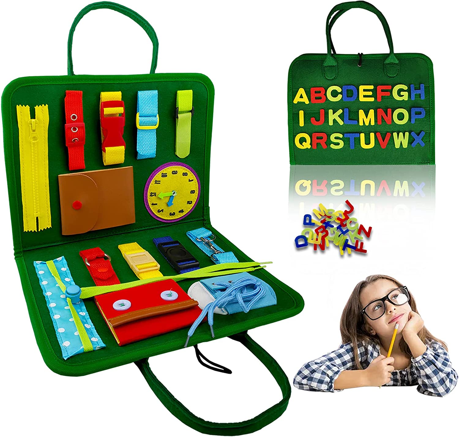 YANENAN Toddler Busy Board, Preschool Montessori Board for Develop Basic Skills, Airplane, Car Travel Sensory Toys for 1 2 3 4 Years Old Kids