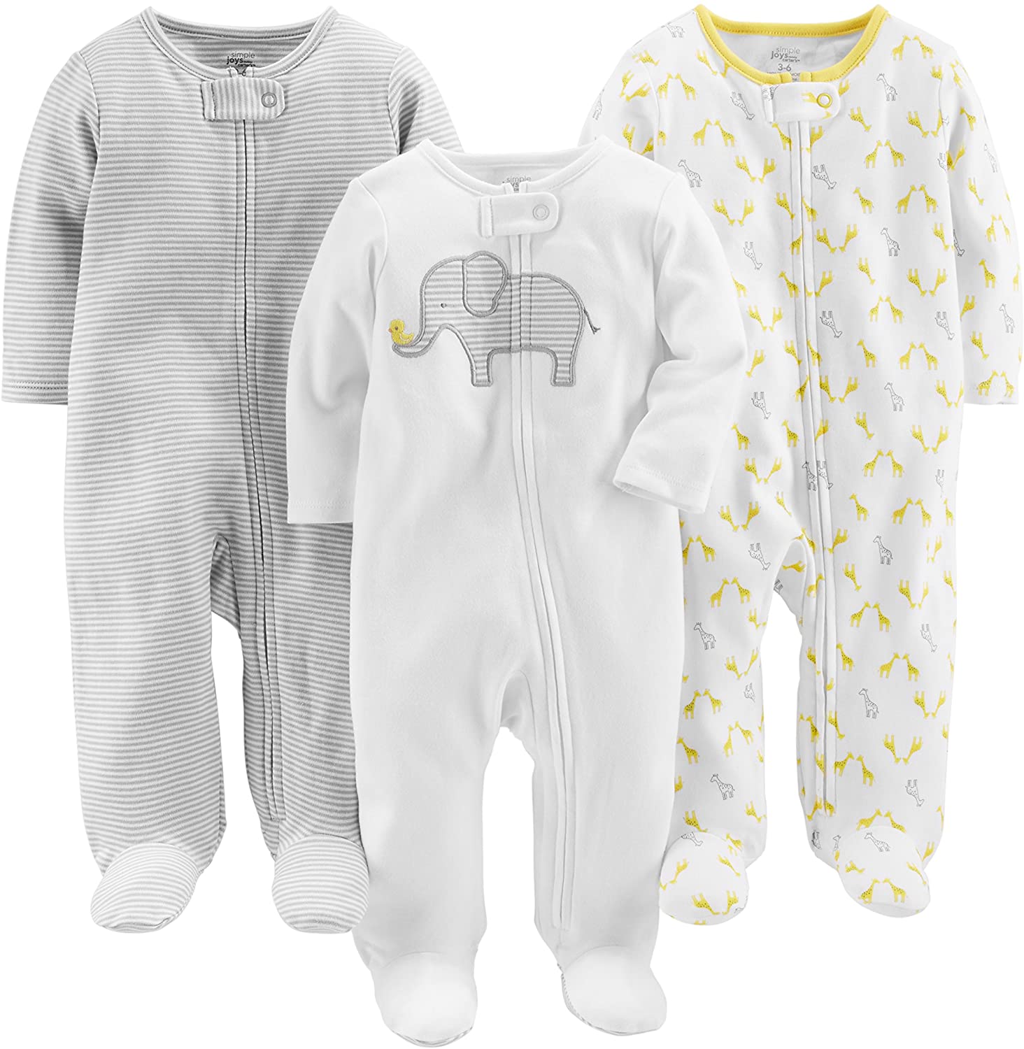Simple Joys by Carter's Unisex Babies' Cotton Footed Sleep and Play, Pack of 3