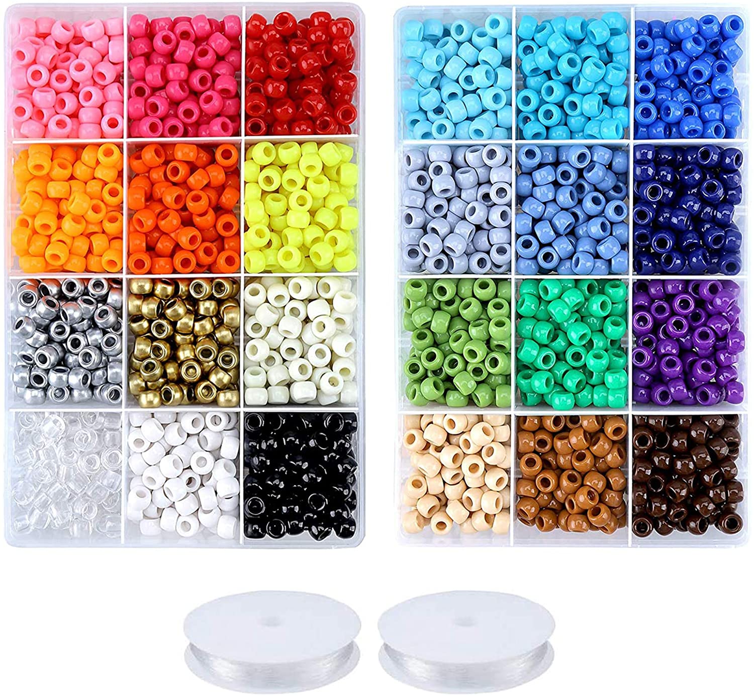 Greentime Pony Beads Jewelry Making Kit, 9mm Pony Beads Rainbow Opaque Beads Small Loose Spacer Beads for Friendship Bracelet Jewelry Necklace Making Crafts for Independence Day Gift (24colors)