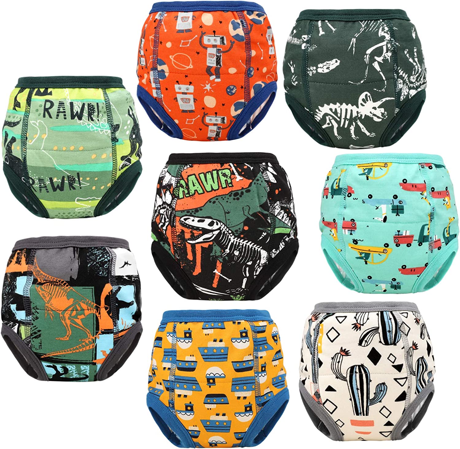MooMoo Baby 8 Packs Toddler Training Underwear for Boy and Girls Strong Absorbent Cotton Training Pants 2T-7T