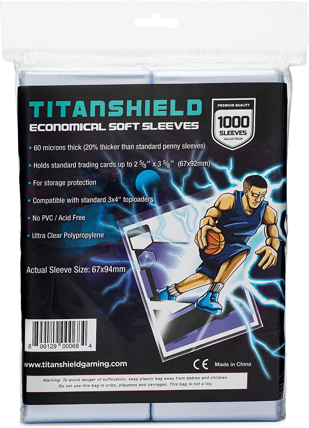 TitanShield Economical Soft Penny Card Sleeves 2-5/8” x 3-5/8” (67x94mm), Ultra Clear (1000 Count)