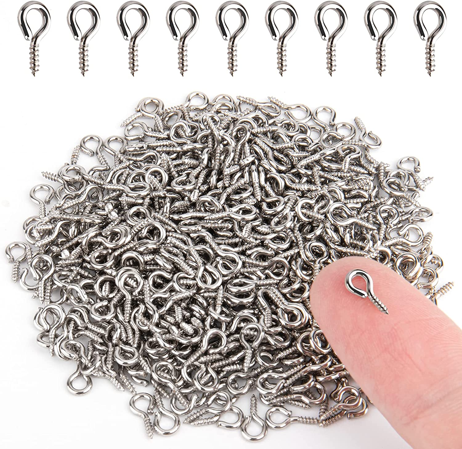 500PCS Small Screw Eye Pins, 4 x 8mm Eye Pin Hooks, Eyelets Screw Threaded Clasps Hooks for Doing Art DIY, Mini Metal Hoop Peg for Jewelry Making