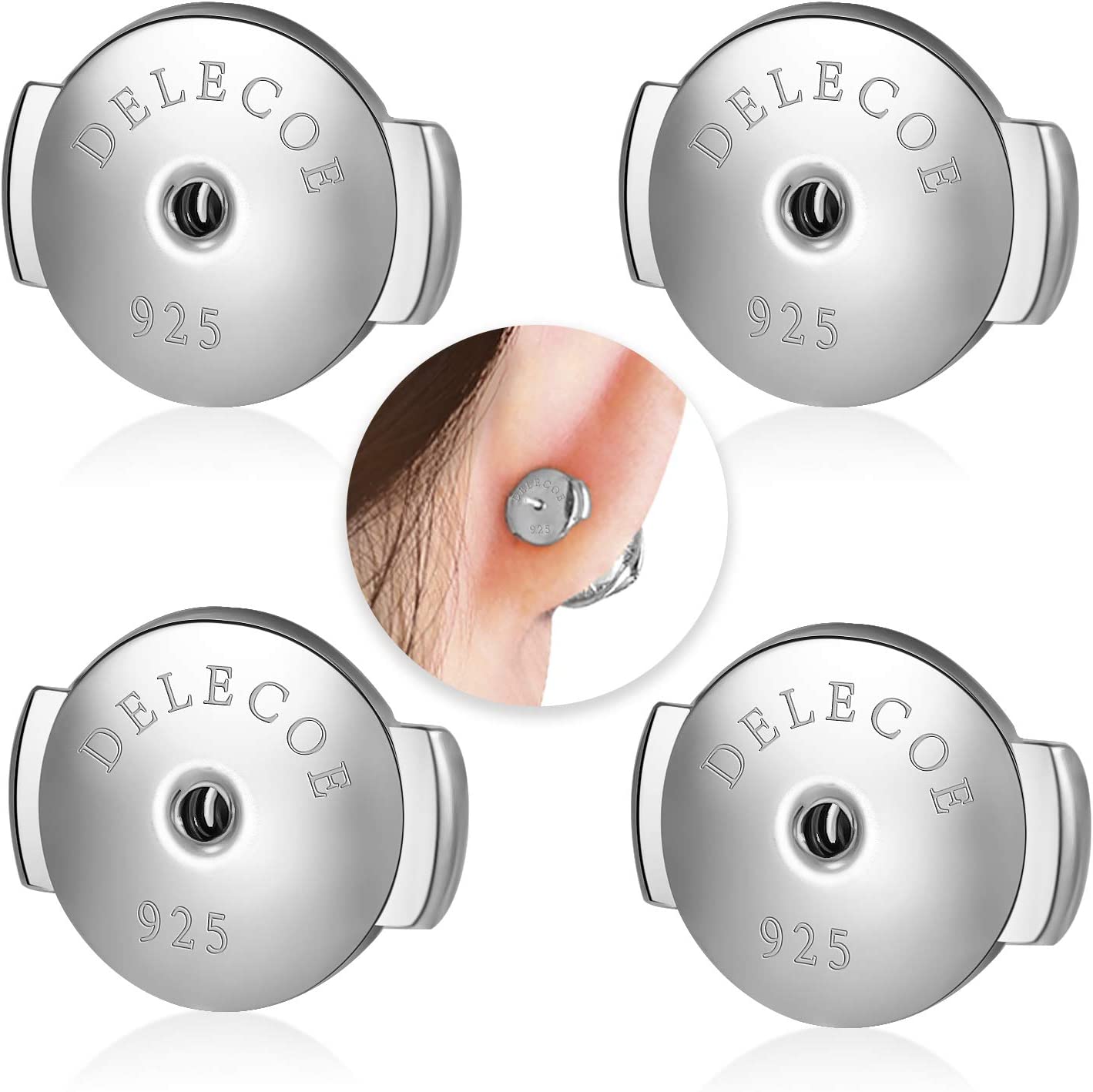 2-Paris Sterling Silver Locking Earring Backs Replacements for Diamond Studs, 18K White Gold Plated Screw Earring Backs, Secure Hypoallergenic Secure Earring Backs, No Fading Comfort Earring Backs