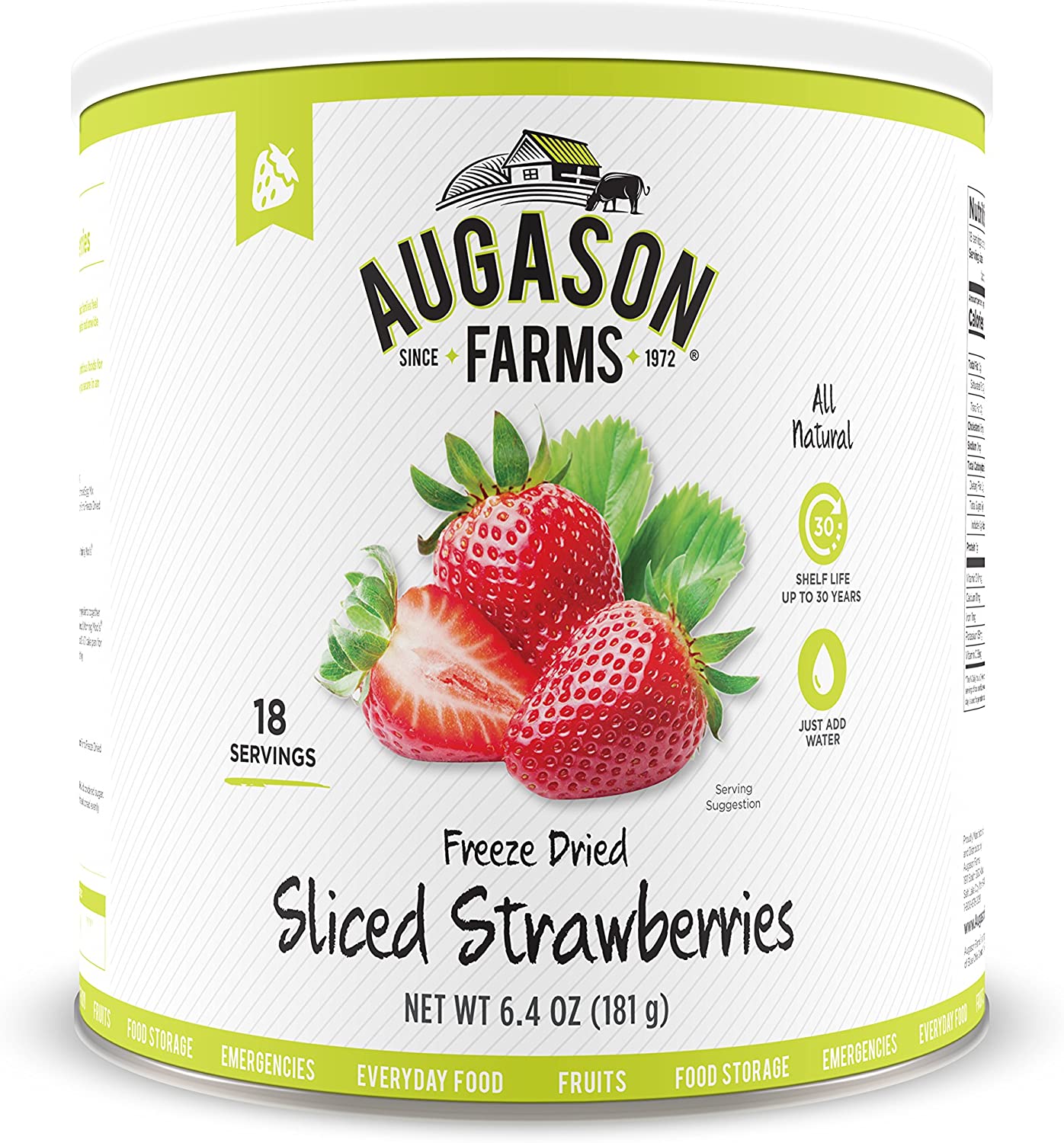 Augason Farms Freeze Dried Sliced Strawberries 6.4 oz #10 Can