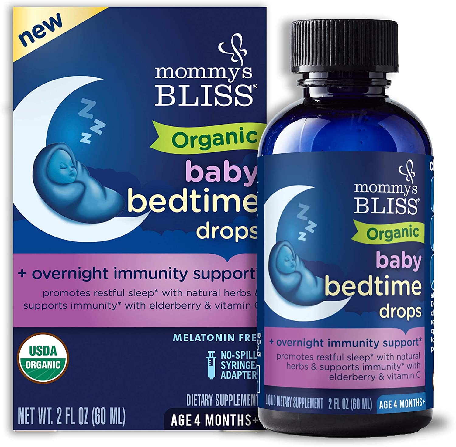 Mommy's Bliss Organic Baby Bedtime Drops + Overnight Immunity Support, Promotes Restful Night, Melatonin Free, Age 4 Month+, 2 Fl Oz