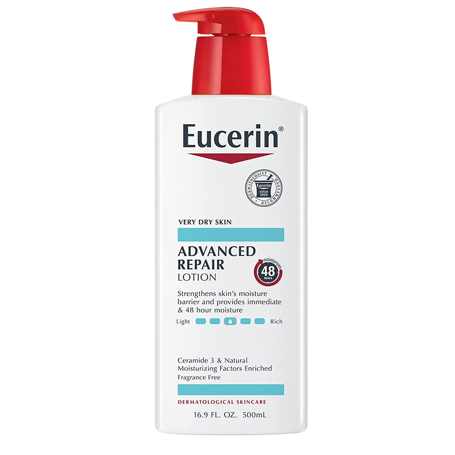 Eucerin Advanced Repair Body Lotion, Unscented Body Lotion for Dry Skin, 16.9 Fl Oz Pump Bottle