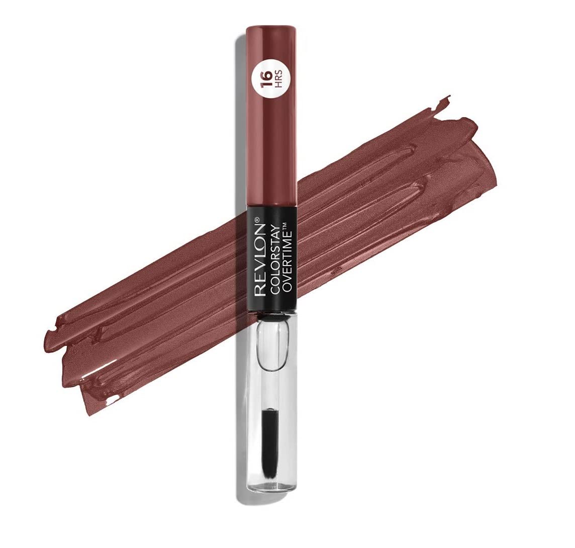 Liquid Lipstick with Clear Lip Gloss by Revlon, ColorStay Face Makeup, Overtime Lipcolor, Dual Ended with Vitamin E in Plum / Berry, Always Siena (380), 0.07 Oz