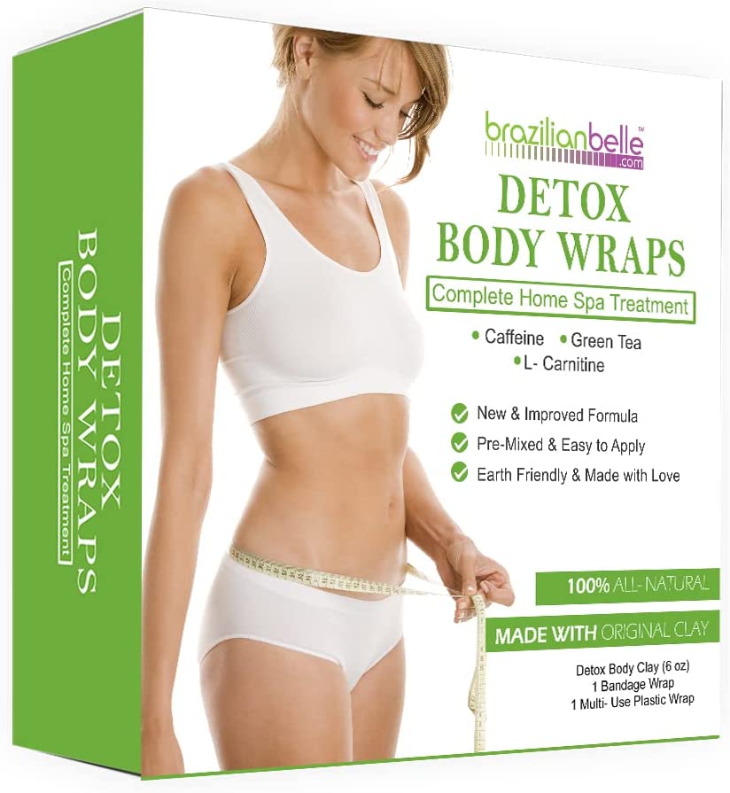Brazilian Belle Detox Clay Body Wraps for Women | Quick 30 Minute Formula with Bentonite Clay, Bandage Wrap, and Plastic Wrap