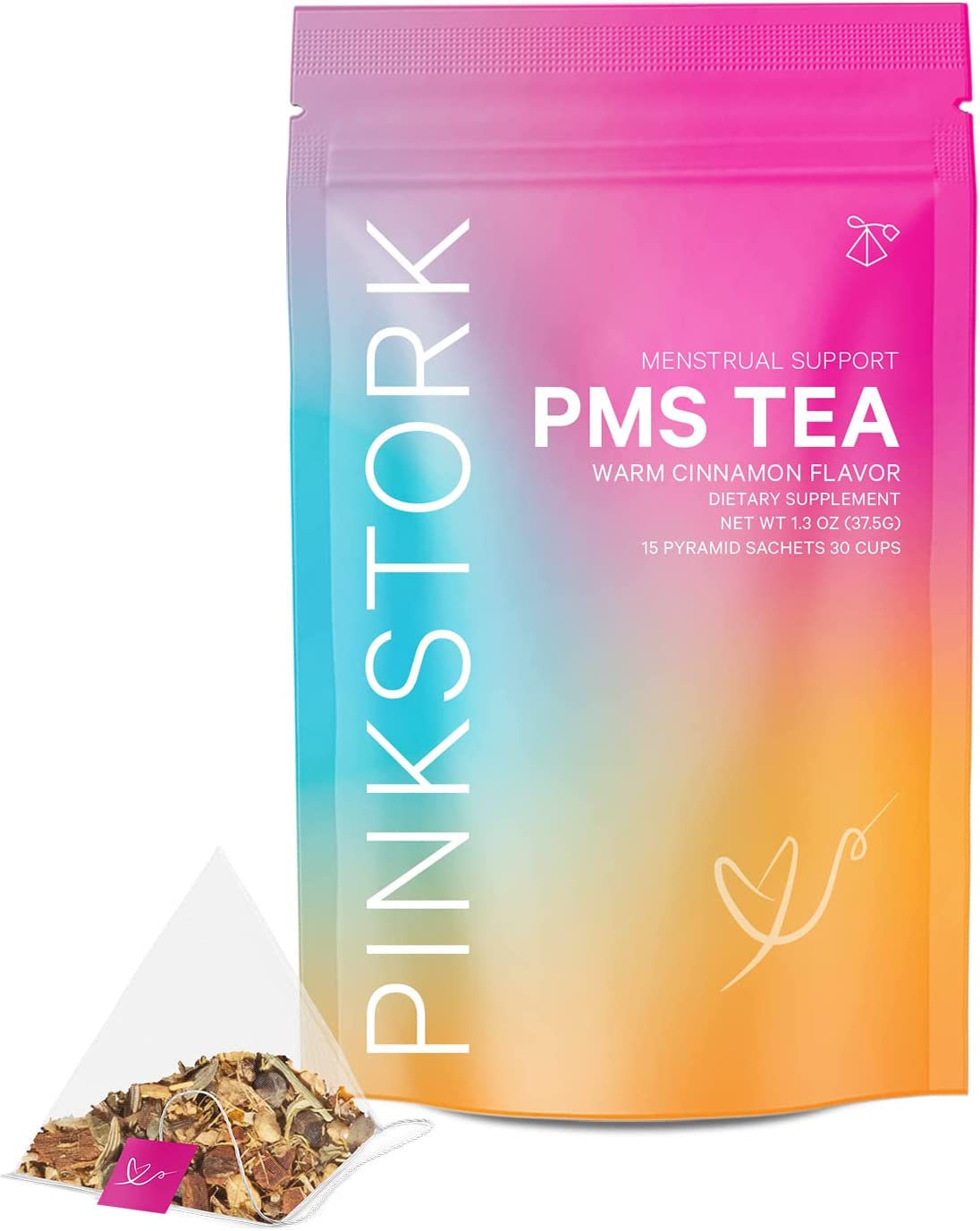 Pink Stork PMS Tea: Organic Warm Cinnamon Tea, Bloating Relief for Women, Natural Period Relief from Cramping, Heavy Flow, Nausea Relief, & Hormonal Migraine Relief, Women-Owned, 30 Cup