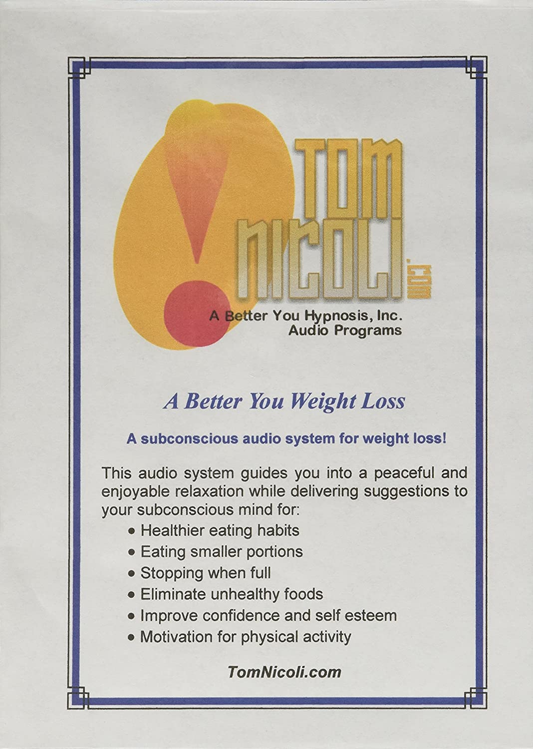 Tom Nicoli Weight Loss CD Set - Hypnosis for Weight Loss Diet Program As Seen in Shape Magazine