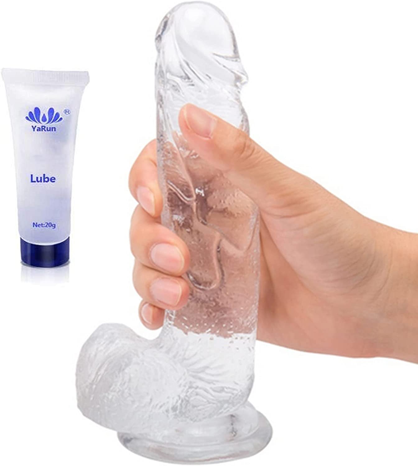 Realistic Dildo with Suction Cup, 7.5 Inch Clear Transparent Huge Dildo for Hands-Free Play, G Spot Stimulator Anal Butt Plug Sex Toys-Adult Sex Toy for Women Men
