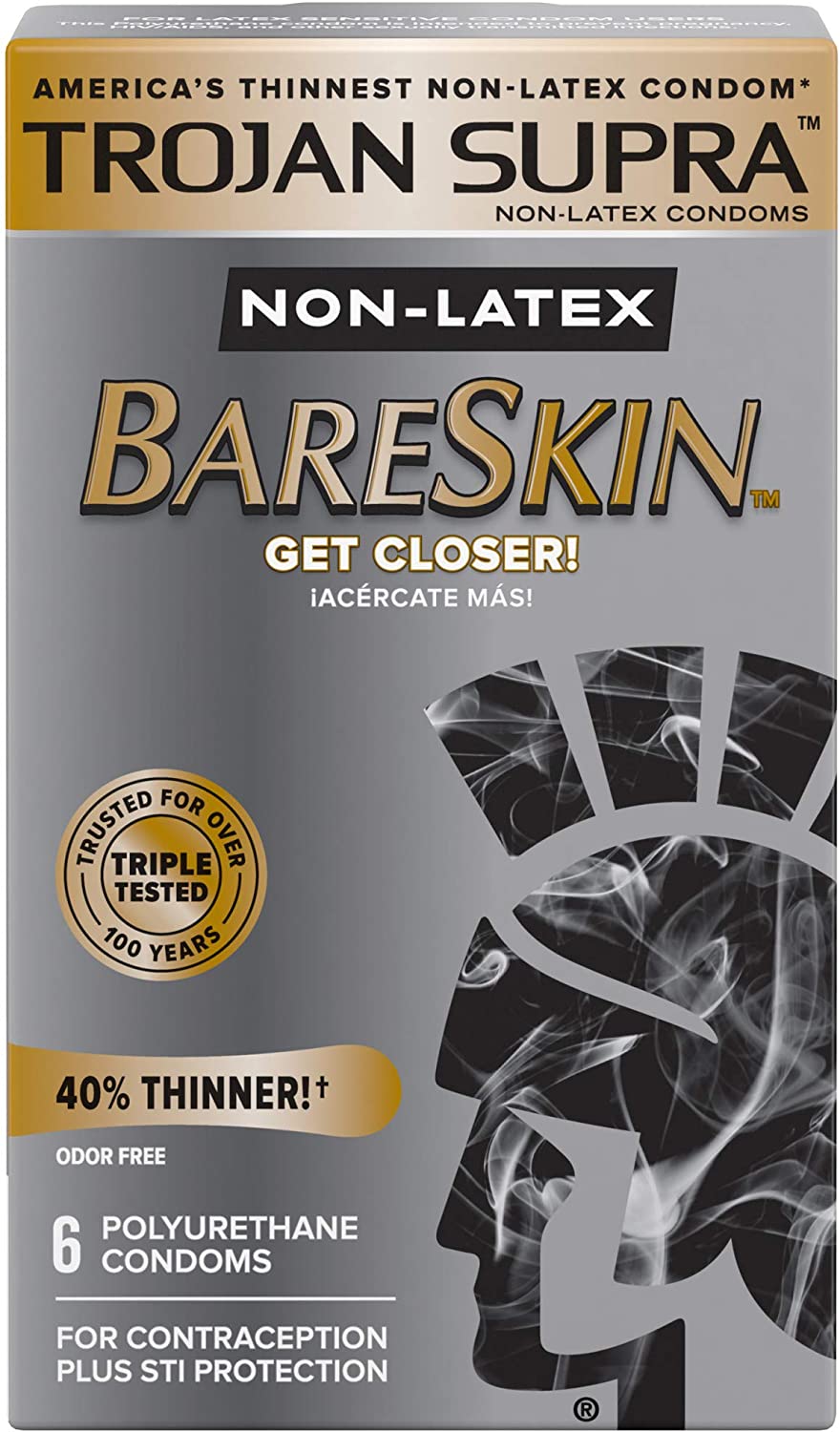 Trojan Supra Non-Latex Bareskin Lubricated Condoms, 6 ct