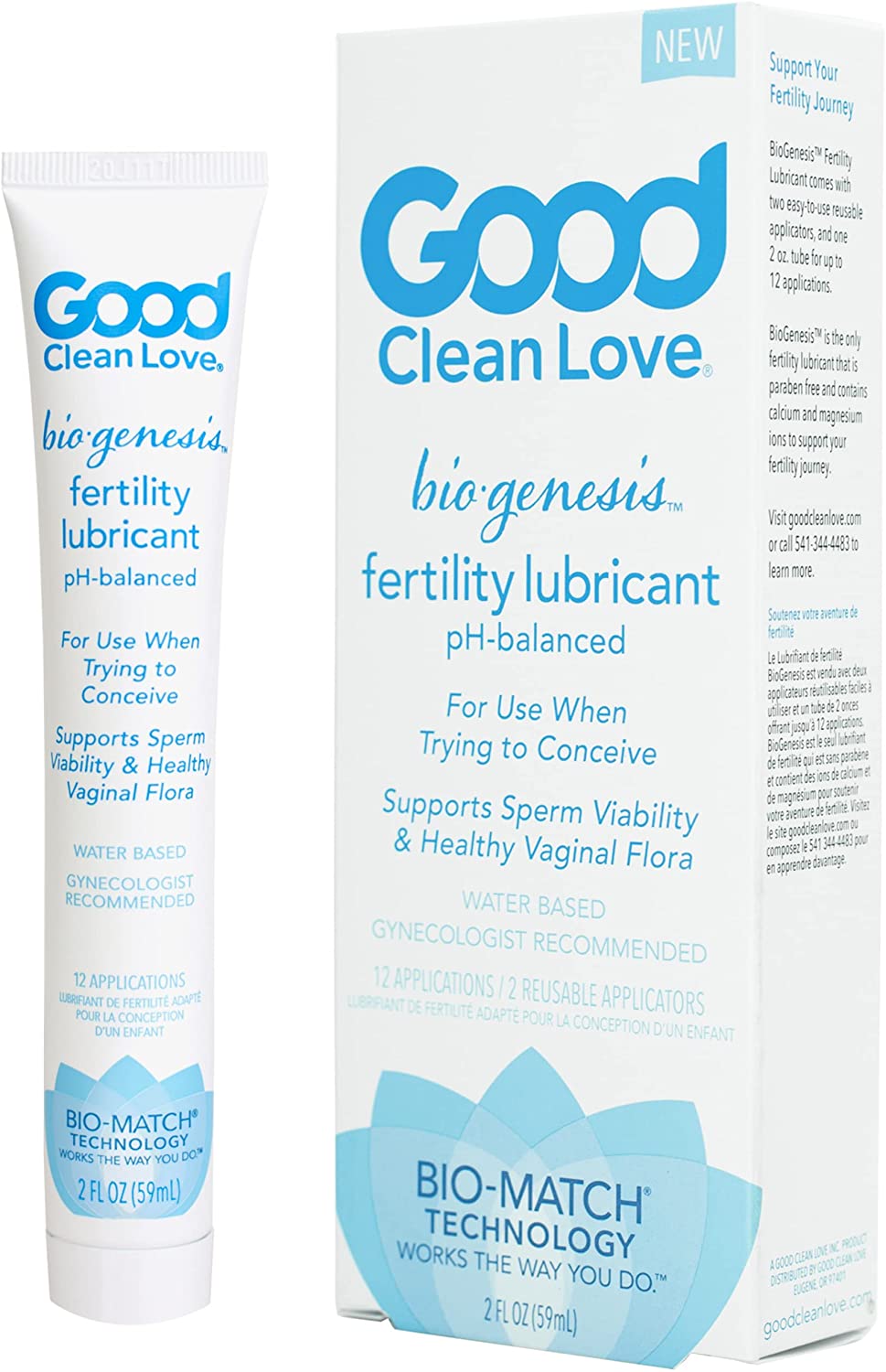 Good Clean Love Biogenesis Fertility-Friendly Lubricant, Water-Based & Paraben-Free Lube, for Women & Couples Trying to Conceive, Safe for Sex Toys, 2 Oz