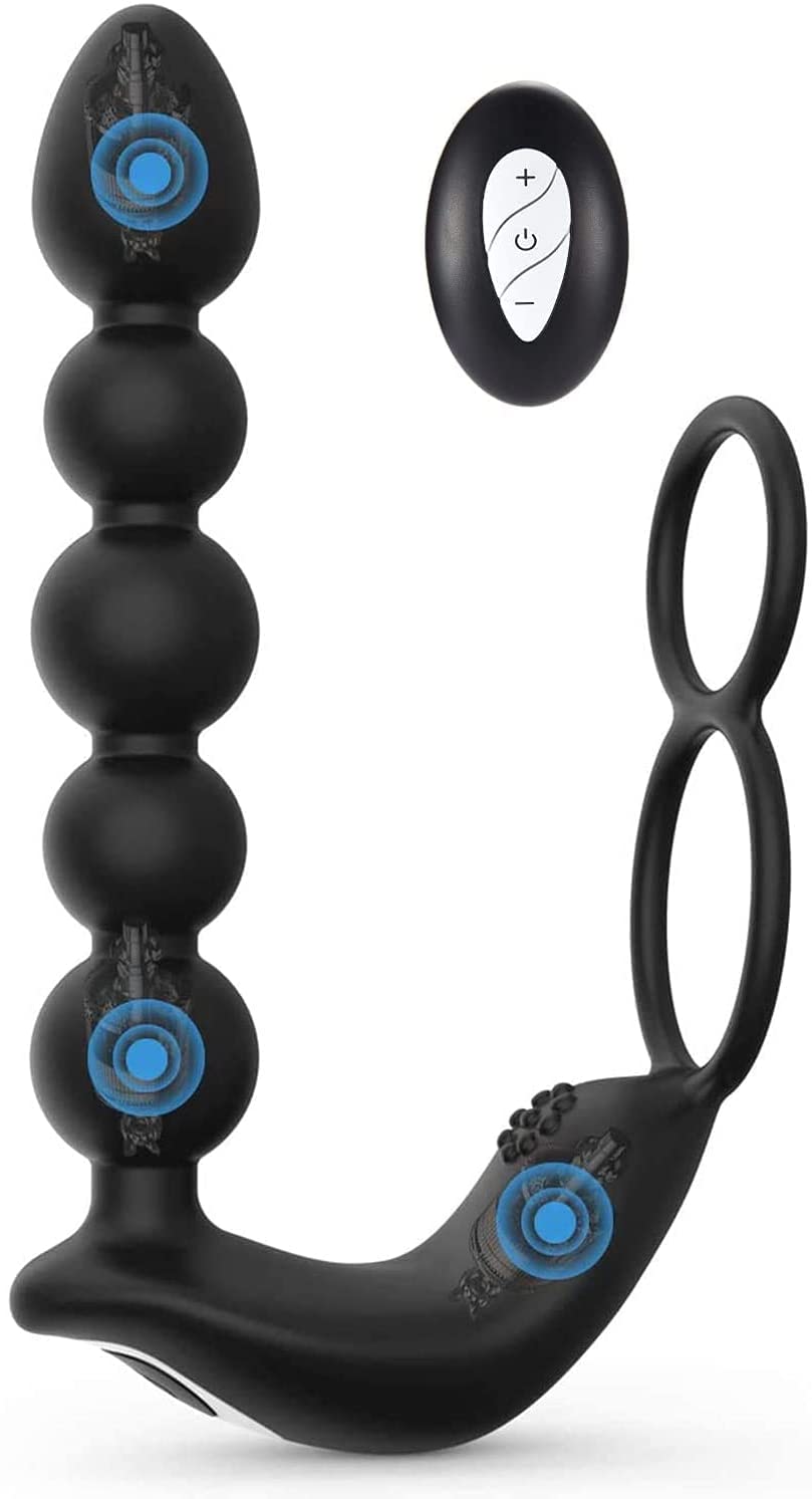 UTIMI Butt Plug Anal Sex Toys with Penis Ring & Anal Bead Rechargeable Vibrator Waterproof Prostate Massager, Ejaculation Enhancement Erection Prolonger, 3 Powerful Motors Built-in