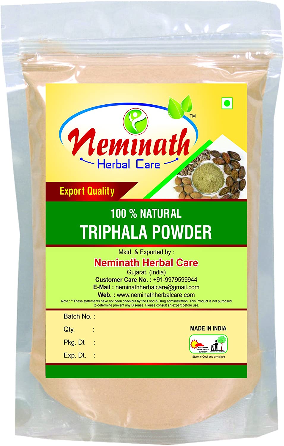 Neminath Herbal care Triphala Powder to Prevent Hair Fall (0.22 lb)/3.5 Ounces) for Healthy Hairs