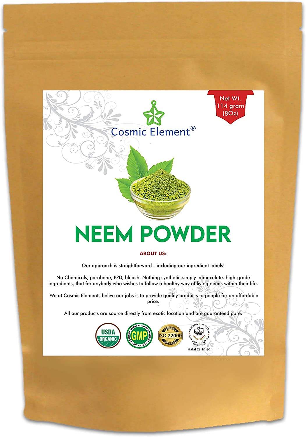 Pure Neem Powder | Pure Wild Crafted Neem Leaf Powder | Very Bitter Neem Supplement for Hair, Skin, Nails and Detox - Azadirachta Indica (4 oz)