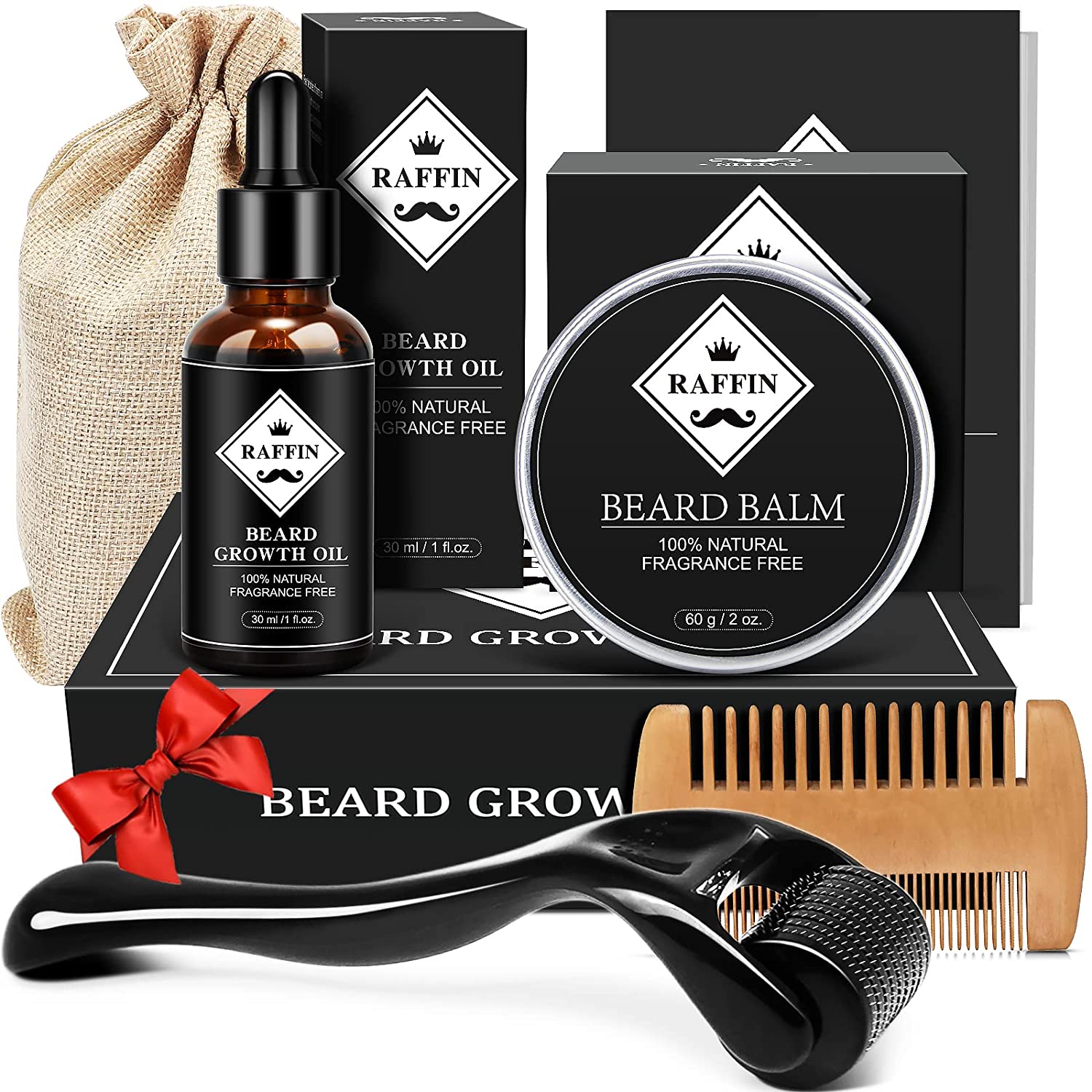 Beard Growth Kit - Derma Roller for Beard Growth, Beard Kit with Beard Roller, Beard Growth Oil, Beard Balm, Beard Comb, Patchy Beard Growth - Fathers Gifts for Dad - Gifts for Men Husband Boyfriend