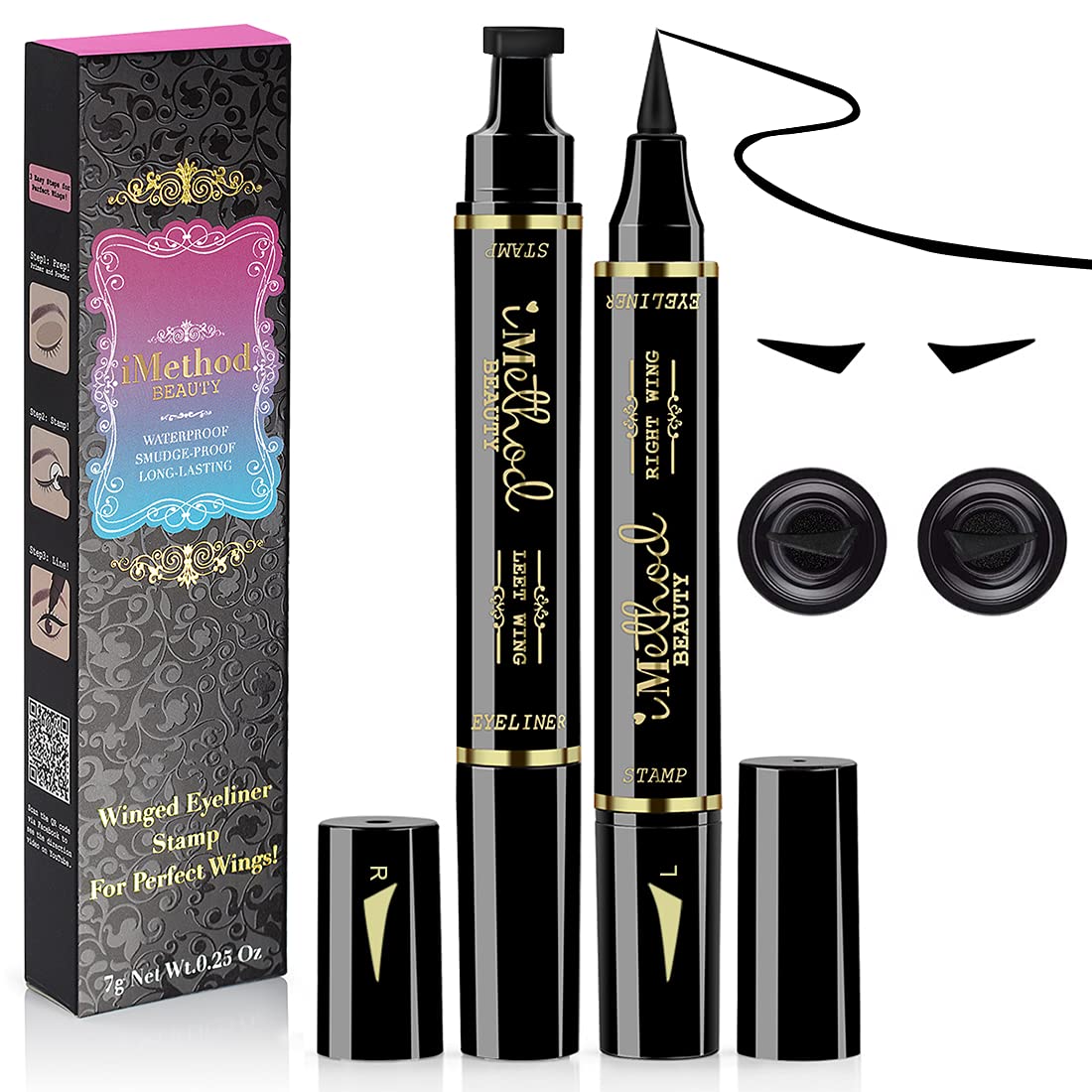 iMethod Eyeliner Stamp - NEW 2 Pens Winged Eyeliner Stamp, for All Eye Shapes, Winged Eyeliner Stamp, Perfect Wing Cat Eye Liner, Waterproof & Smudge-proof, 10 mm