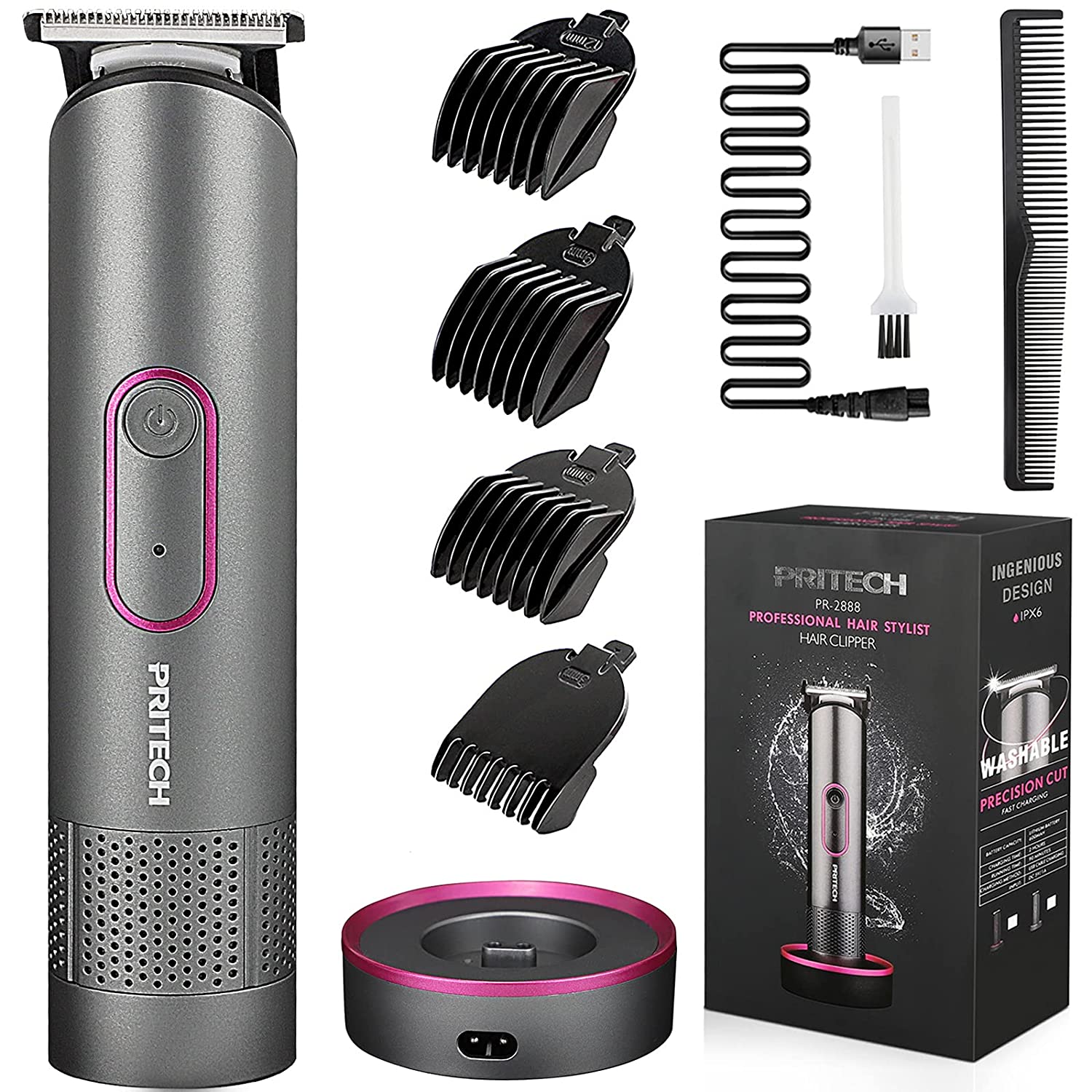 PRITECH Hair Trimmer for Women, Waterproof Bikini Trimmer, Rechargeable Pubic Hair Clippers and Trimmer, Electric Shaver for Women, Women Electric Razor, Hair Cut Kit, Barber Grooming Set, Aurora Gray