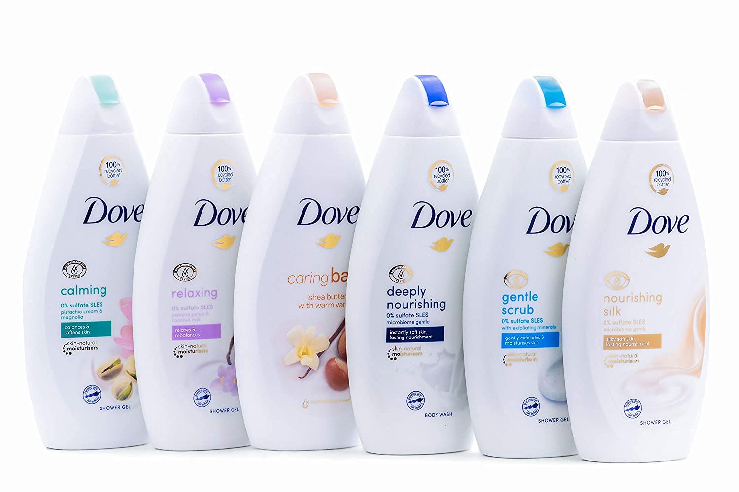 Dove Body Wash Variety 6 Pack - Shea Butter, Deep Moisture, Pistachio Cream, Coconut Milk, Gentle Exfoliating and Silk Glow, 16.9oz Each International Version