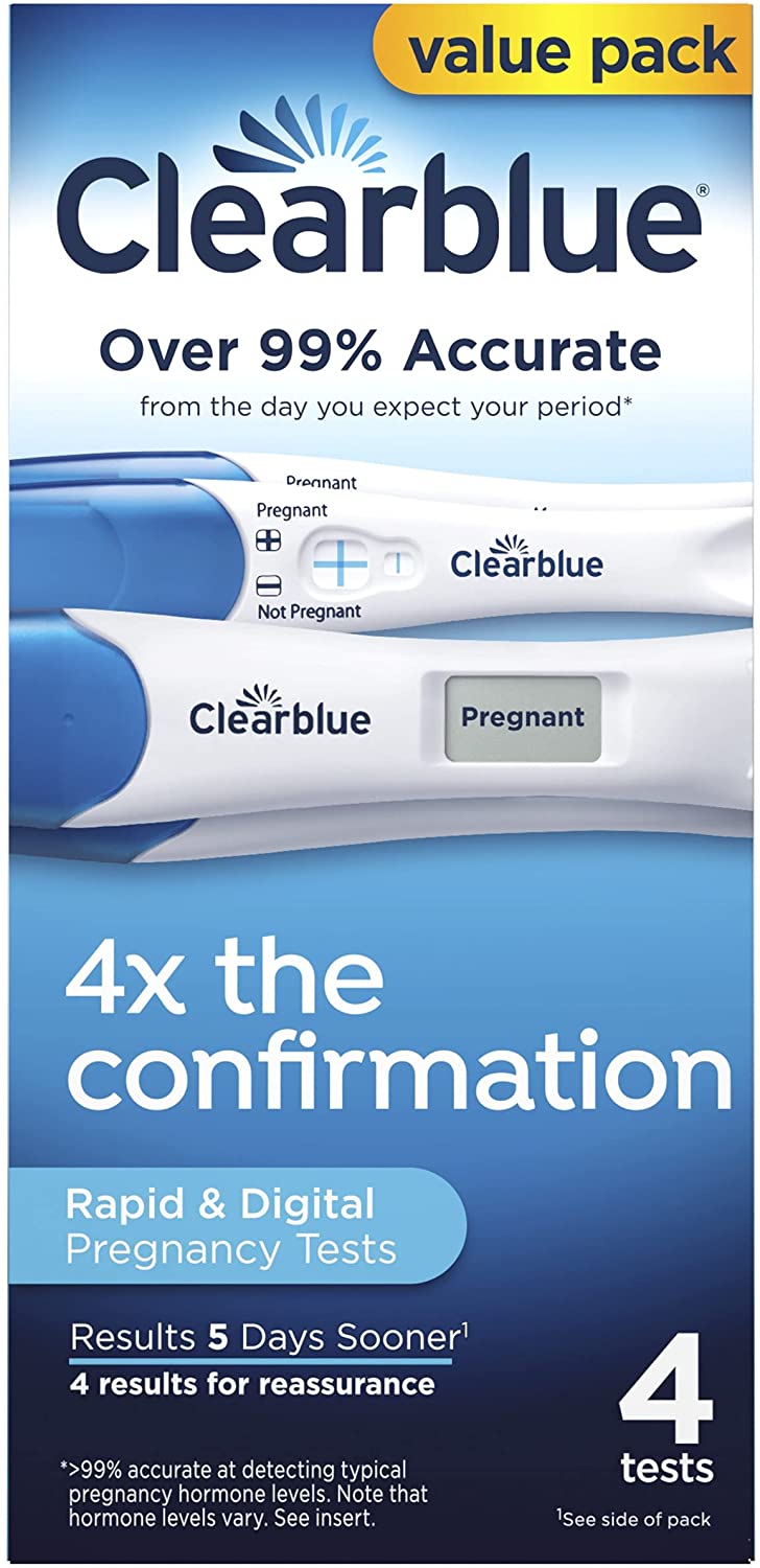 Clearblue Clearblue Pregnancy Test Combo Pack, 4ct - 2 Digital with Smart Countdown & 2 Rapid Detection - Value Pack