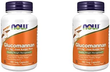 NOW Supplements, Glucomannan (Amorphophallus konjac)575 mg, 180 Count Capsules (Pack of 2)