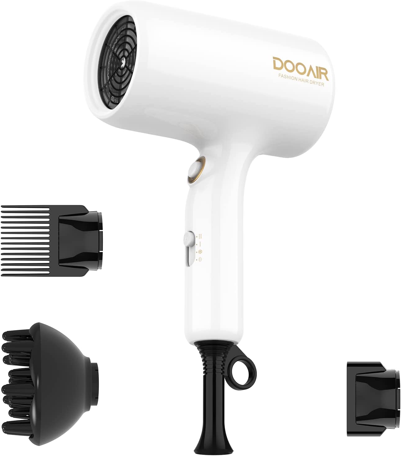 Professional Ionic Hair Dryer with Diffuser, DOOAIR 1875W Blow Dryer, Ionic Hair Dryer with Diffuser, Travel Hair Dryer, Constant Temperature Hair Care (White)